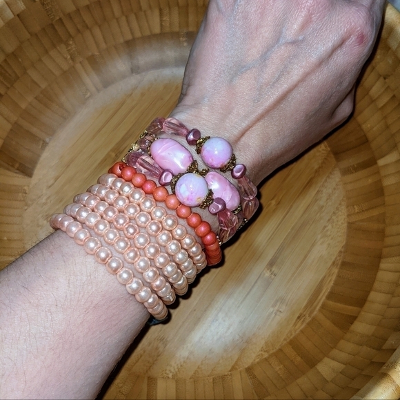 Pink Stone & Bead Bracelets Set - Picture 3 of 16